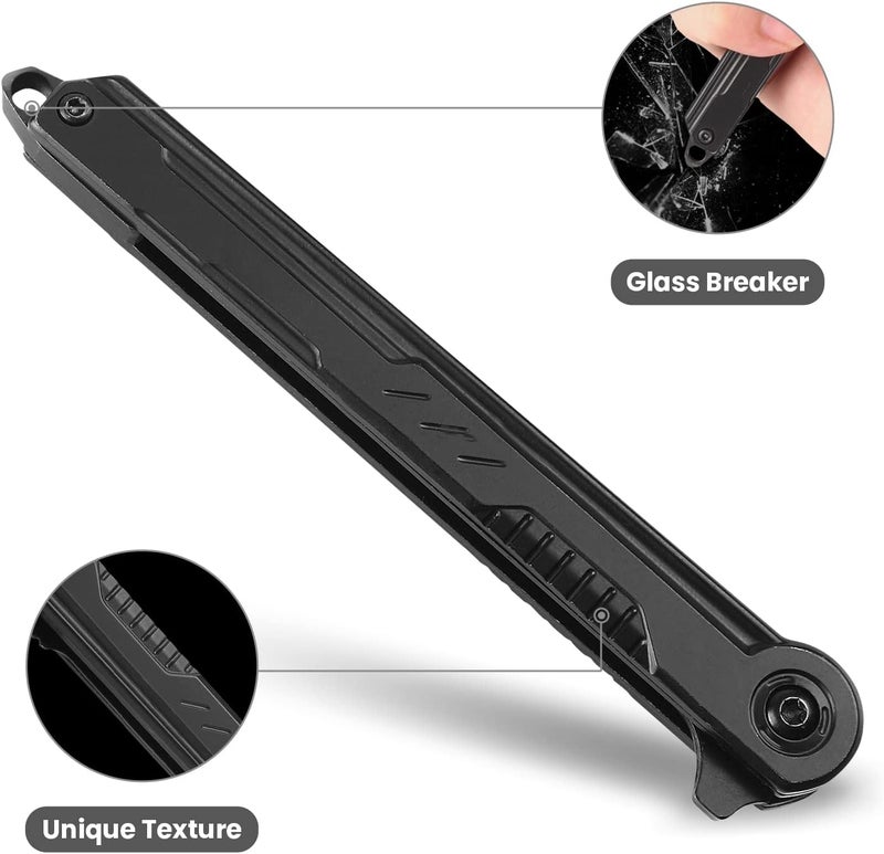 FUNBRO EDC Pocket Knife - 7CR13Mov Steel Tanto Blade, Slim Survival Knife with Clip and Liner Lock, Window Breaker for Outdoor Camping- Stocking stuffer Gifts for Men Women - Image 3